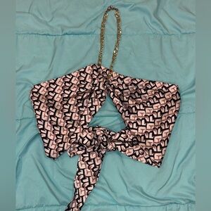 Chic White and Black Patterned Chain Halter Top